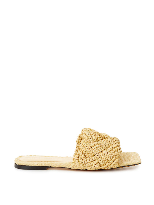 Beige Raffia Mule with Maxi Intreccio Detail