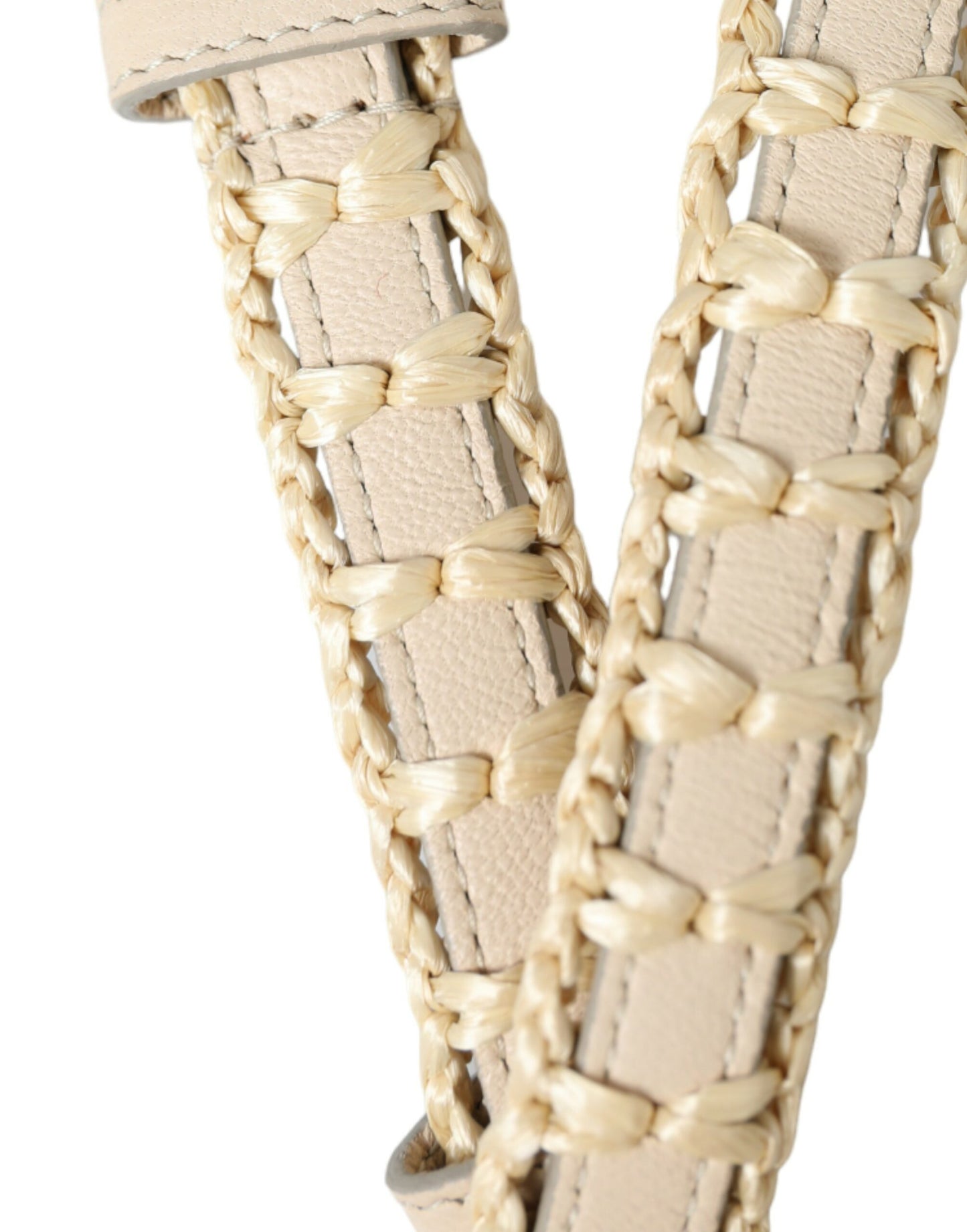 Beige Raffia Leather Metal Buckle Belt