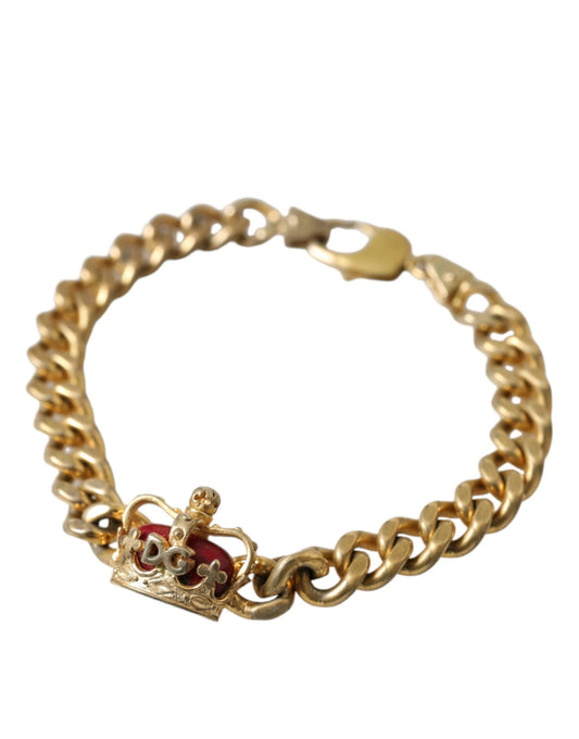 Gold Tone Brass Crown Charm Curb Chain Bracelet