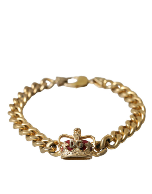 Gold Tone Brass Crown Charm Curb Chain Bracelet