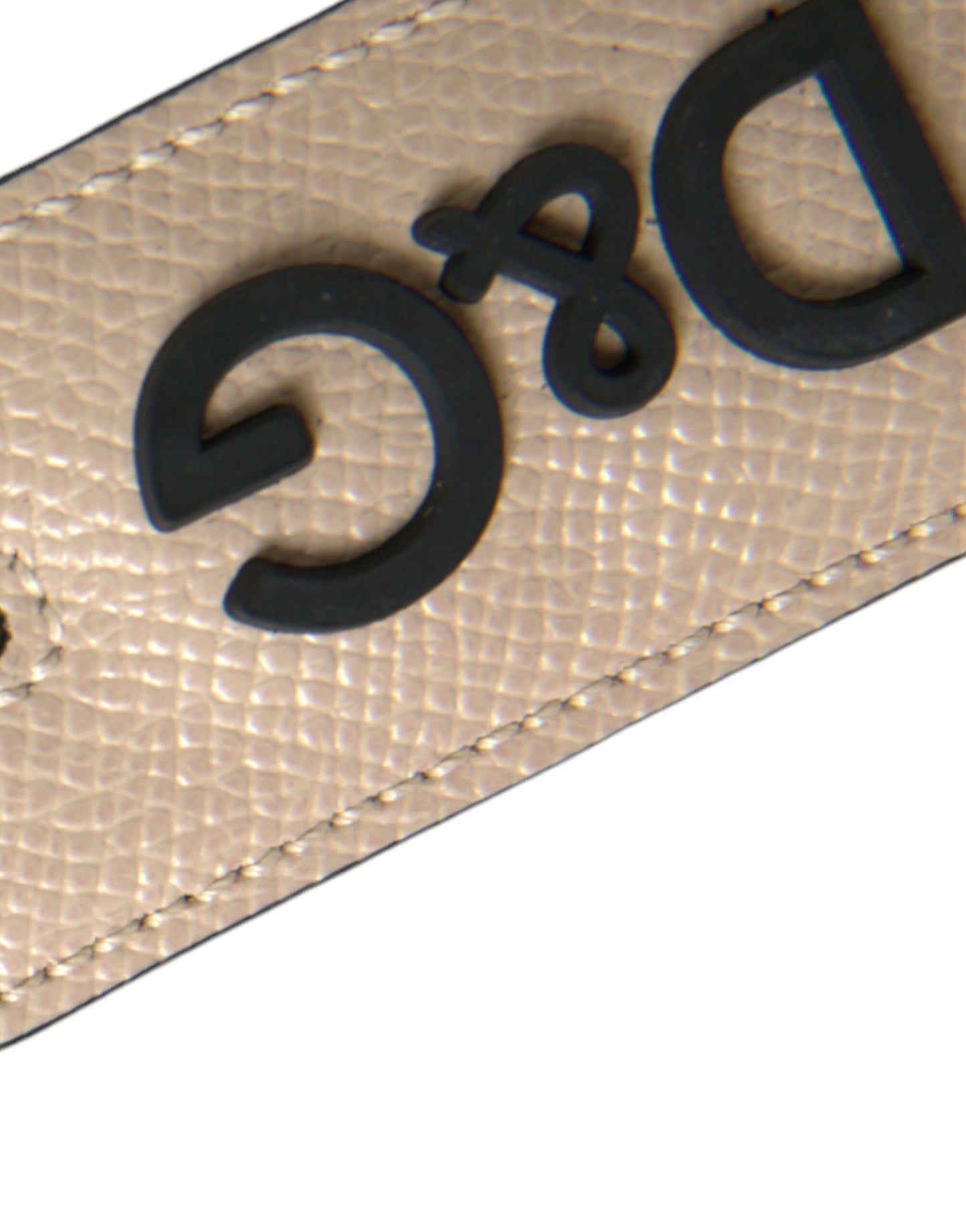 Beige Calf Leather DG Logo Silver Brass Keyring Keychain