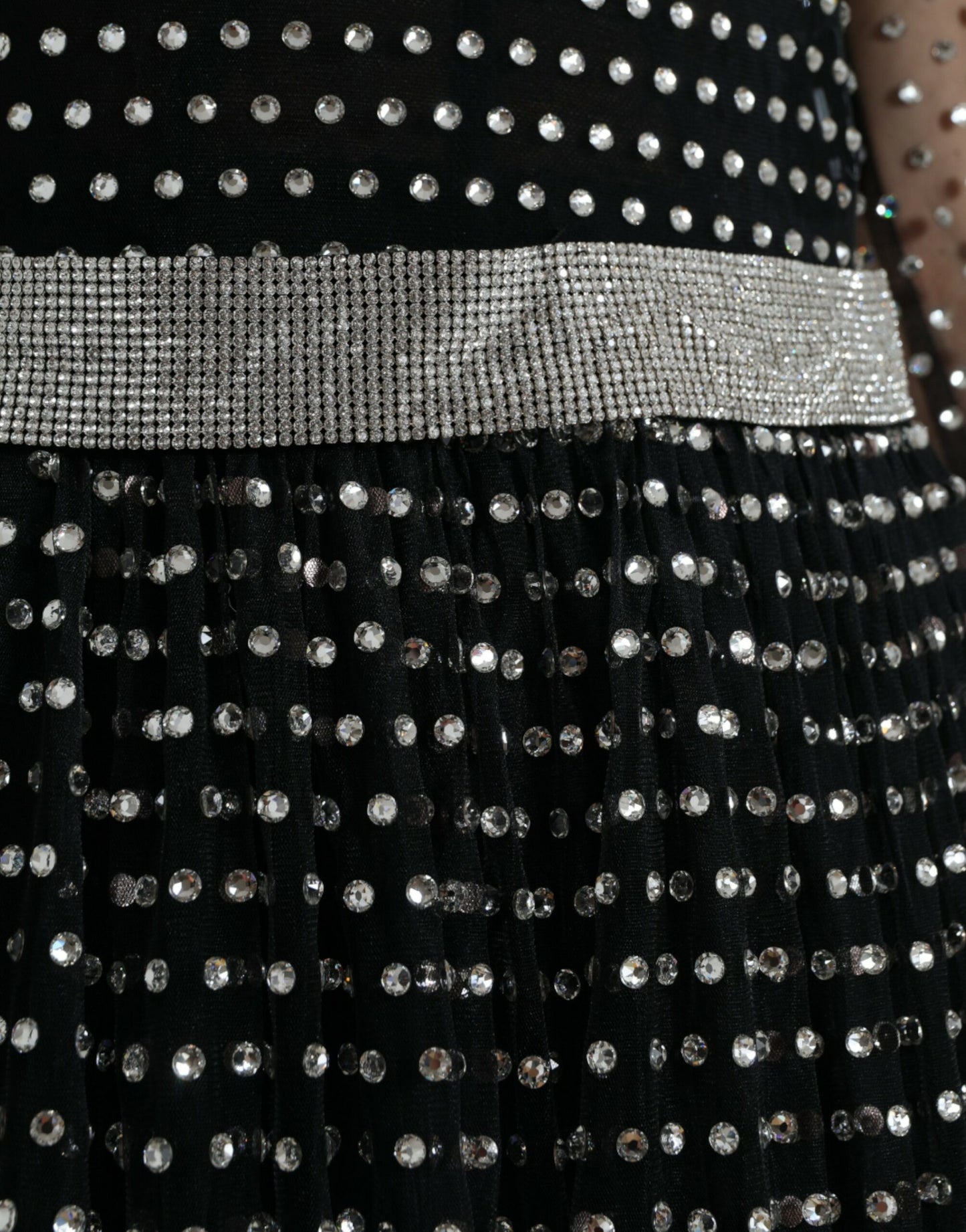 Black Crystal Embellished A-line Gown Dress