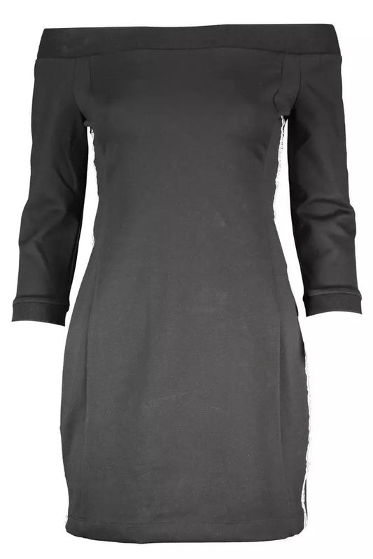 Elegant Off-Shoulder Black Dress with Contrast Details