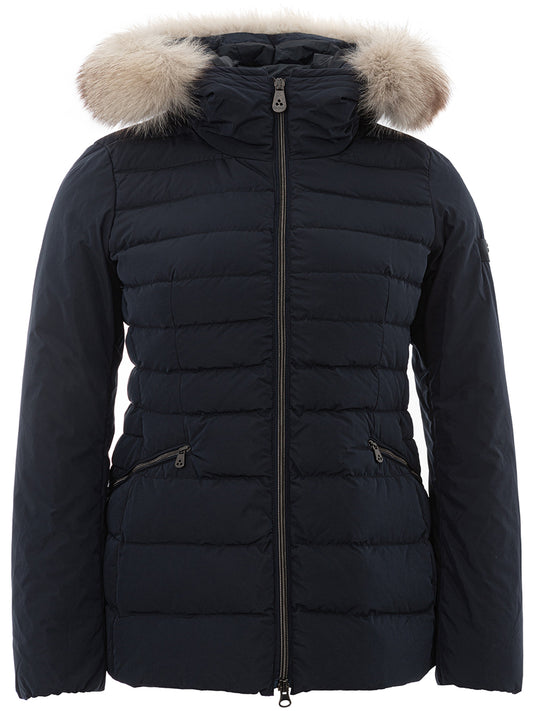 Elegant Blue Quilted Jacket with Fur Collar