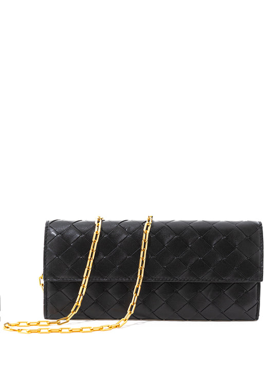Elegant Black Leather Mini Bag Wallet on Chain