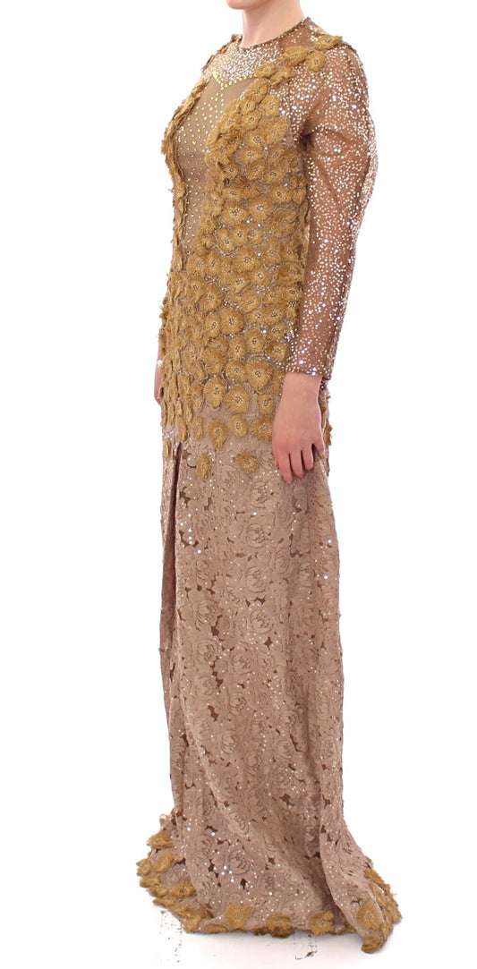 GOLD Long Lace Maxi Crystal Dress