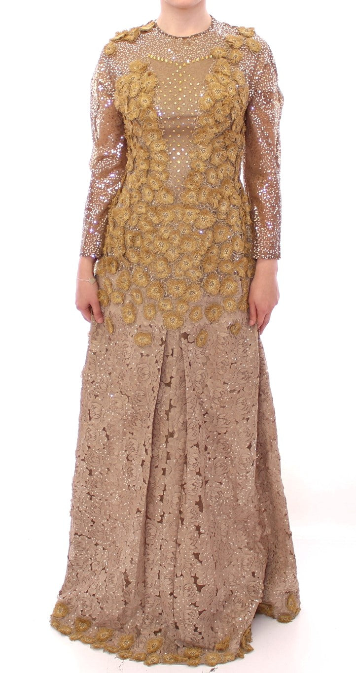 GOLD Long Lace Maxi Crystal Dress