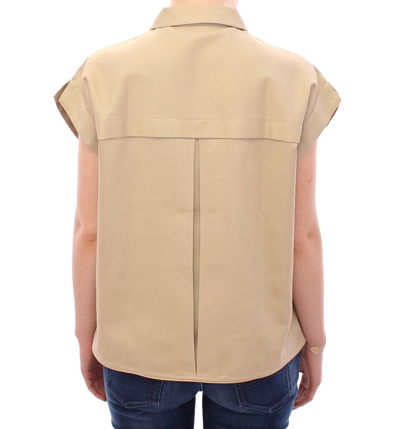 Beige Sleeveless Blouse Top