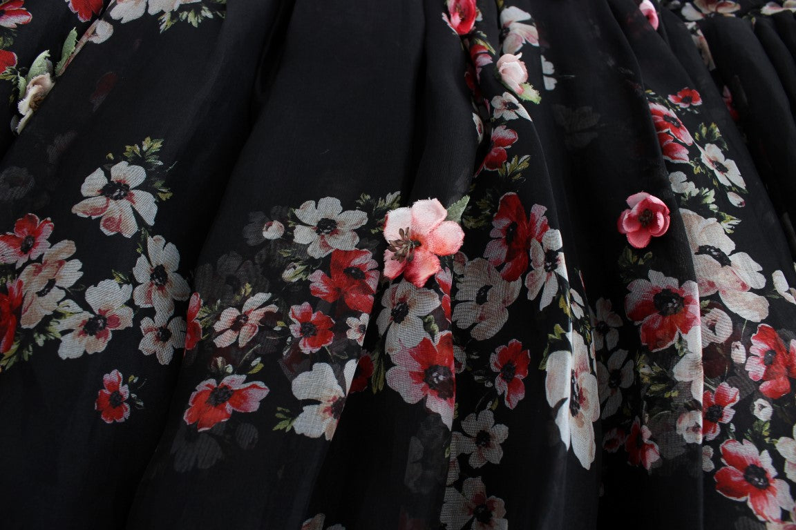 Masterpiece black floral print silk runway dress