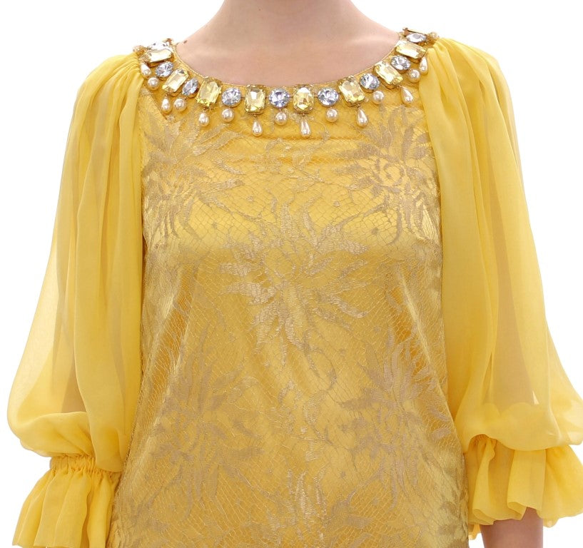 Yellow lace crystal mini dress