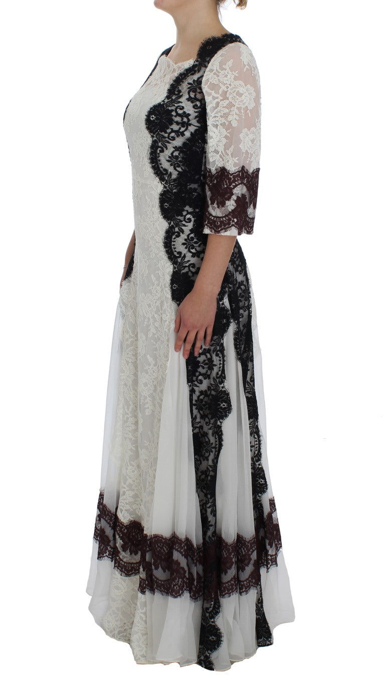 White Floral Lace Full Length Gown Dress