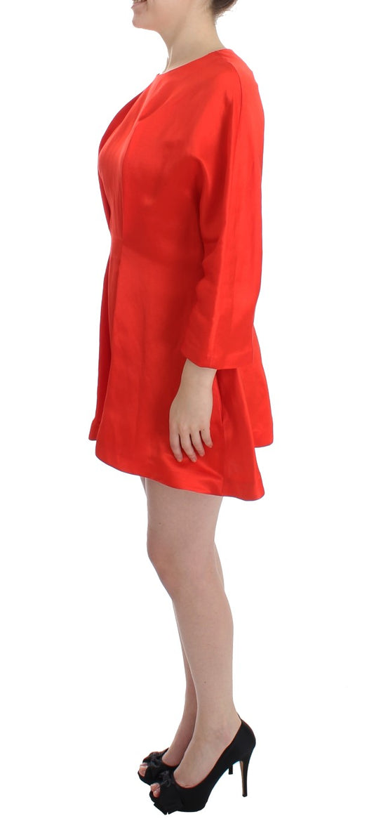 Red Mini Linen 3/4 Sleeve Sheath Dress