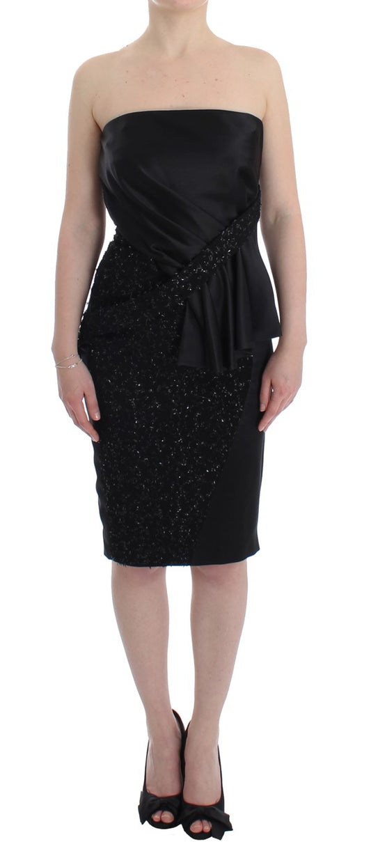 Black Strapless Embellished Pencil Dress