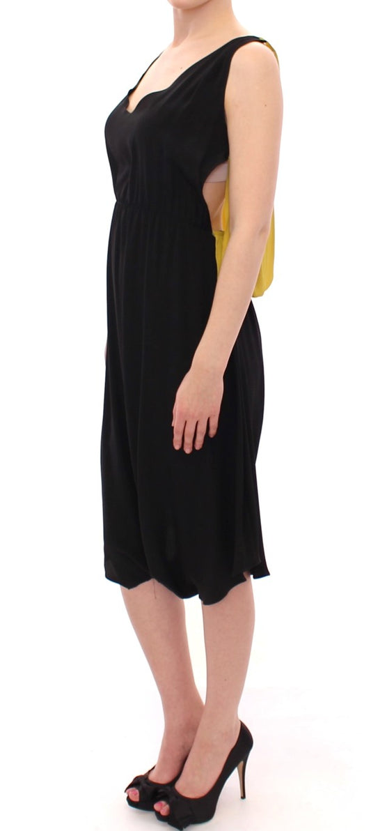 Black Yellow Silk Shift Sheath Coctail Dress