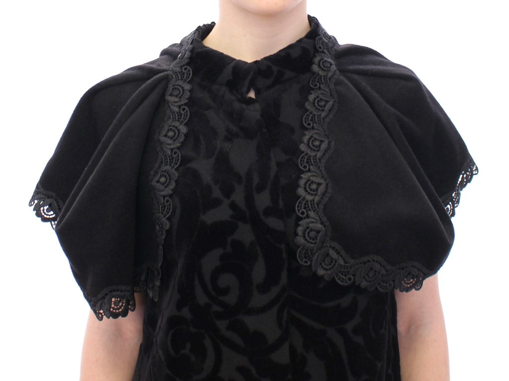 Black Cotton Brocade Long Cape Coat Jacket