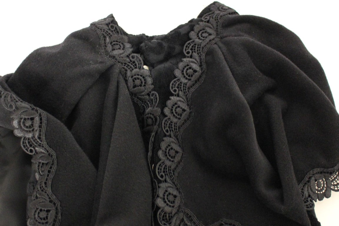 Black Cotton Brocade Long Cape Coat Jacket