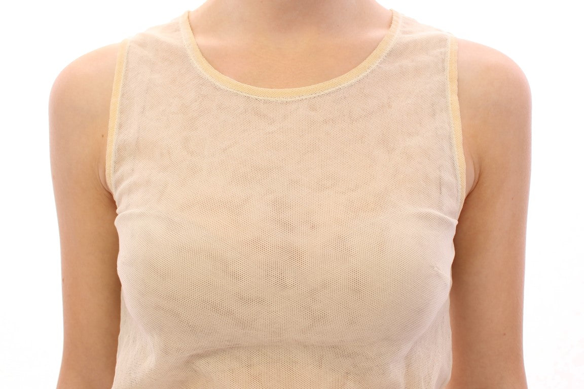 Beige Sleeveless Cotton Top Tank Blouse