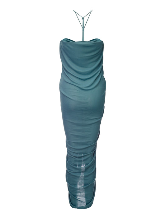 Elegant Asymmetric Green Viscose Dress