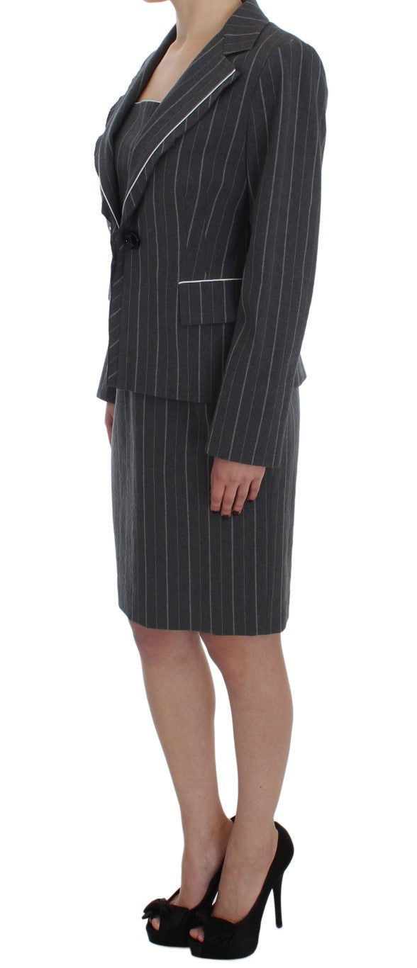 Gray Stretch Suit Sheath Dress & Blazer Set