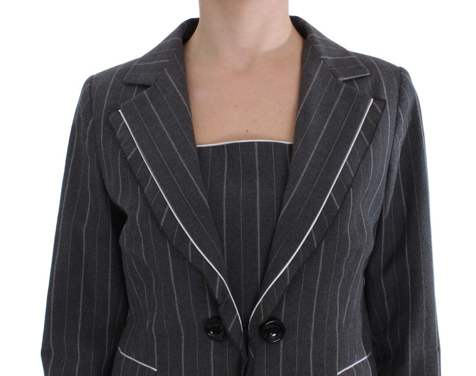 Gray Stretch Suit Sheath Dress & Blazer Set