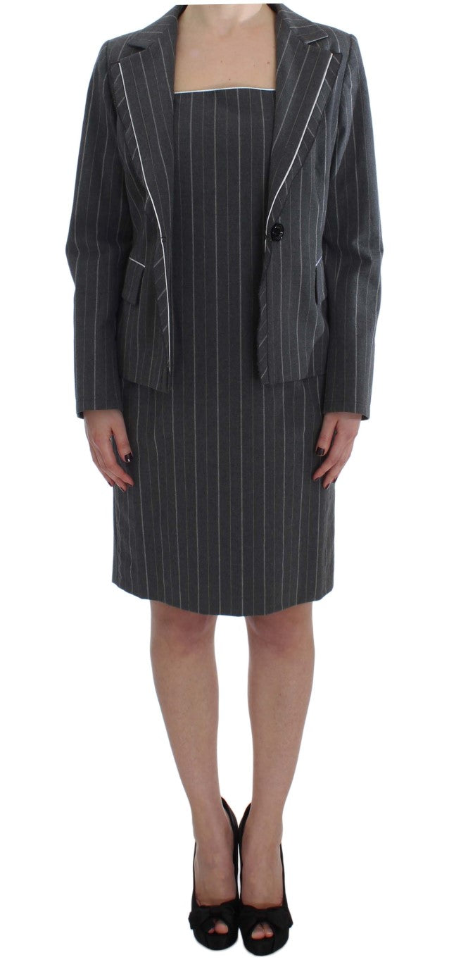 Gray Stretch Suit Sheath Dress & Blazer Set