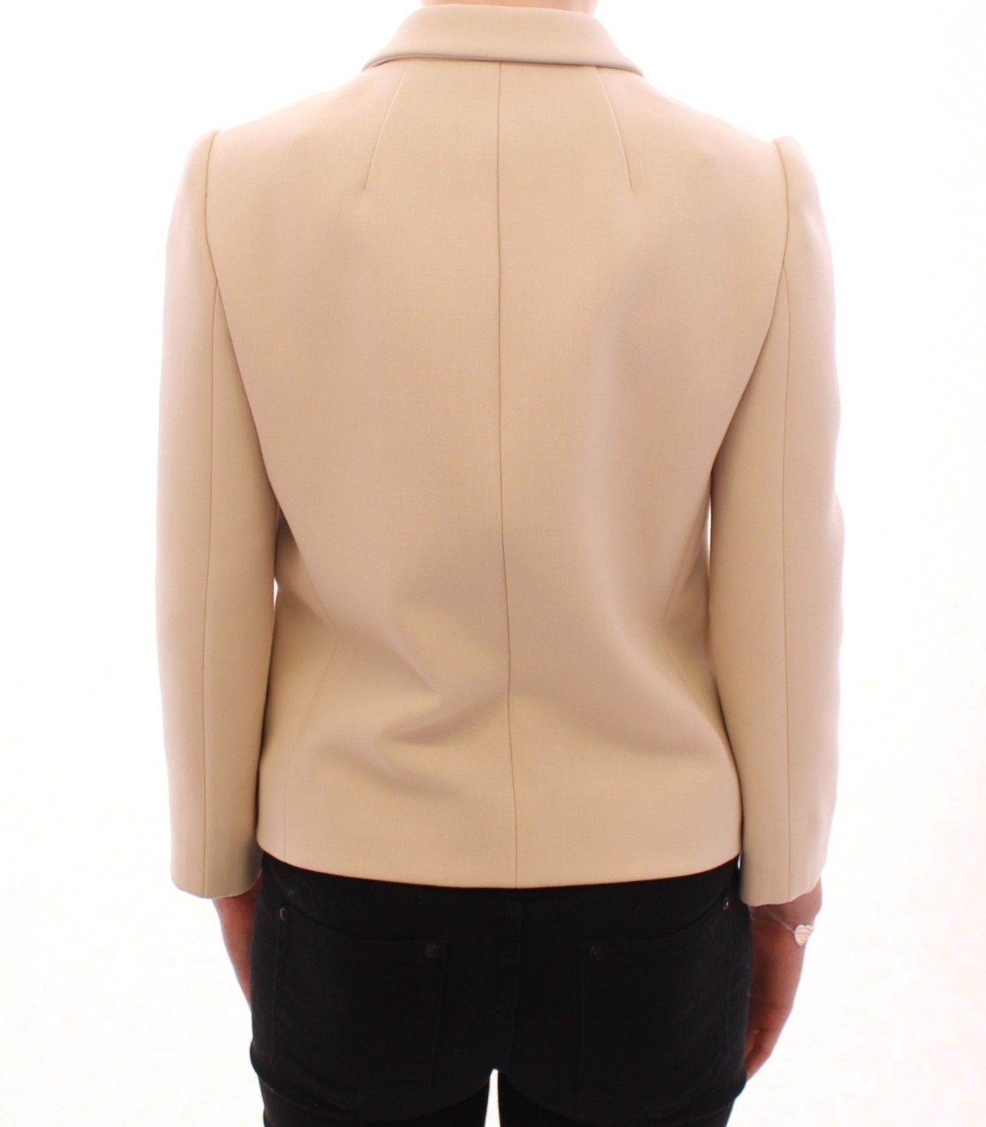 Beige Wool Pearl Button Jacket Blazer Coat