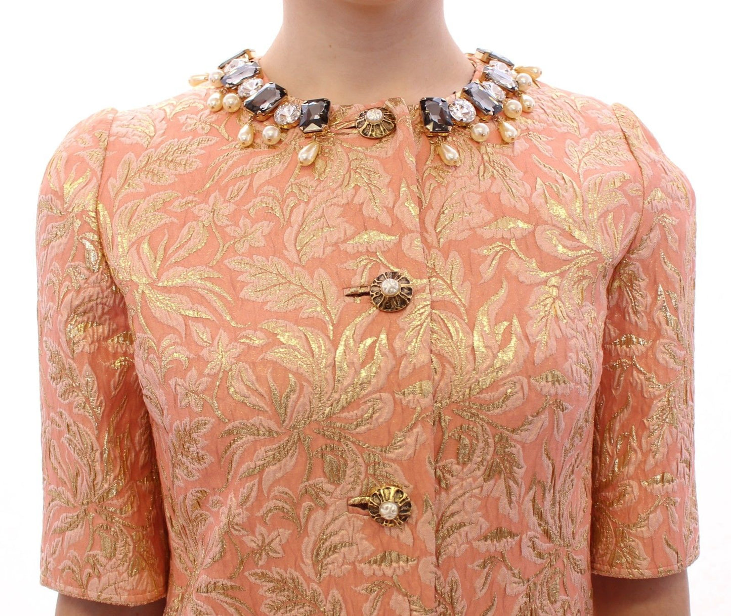 Pink Silk Brocade Crystal Jacket Coat