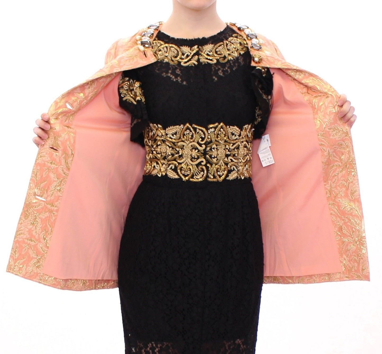 Pink Silk Brocade Crystal Jacket Coat