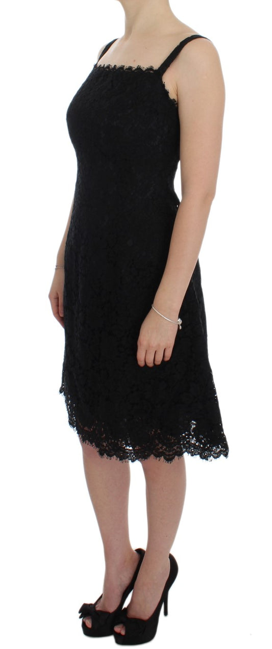 Black Floral Lace Shift Knee Length Dress