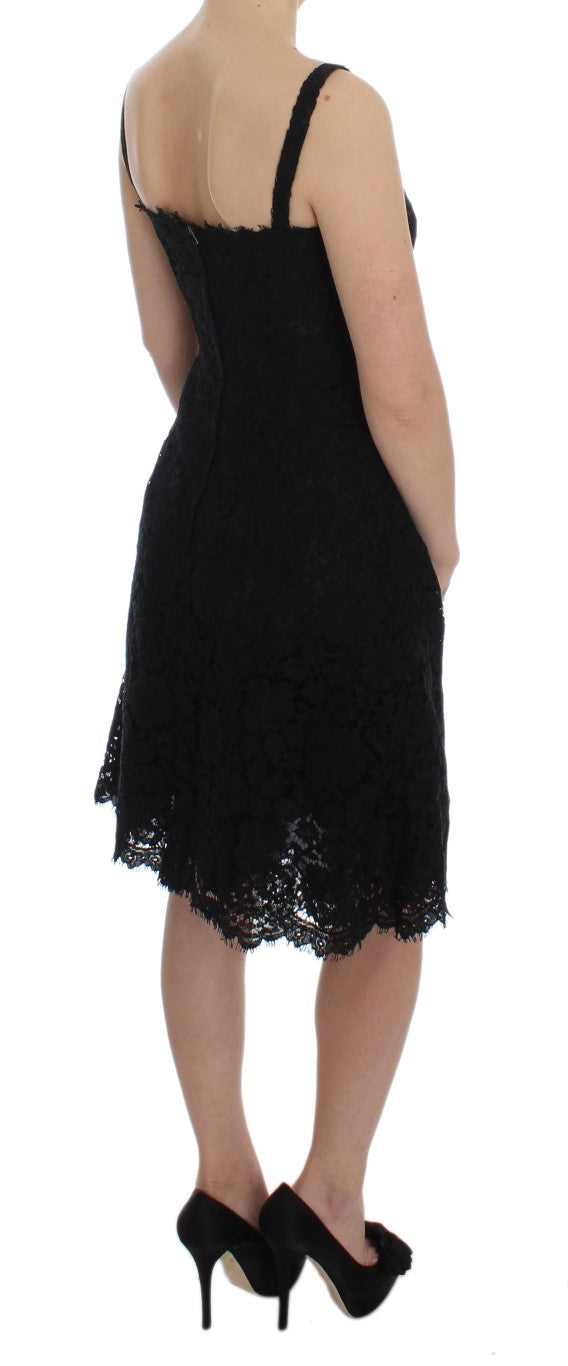 Black Floral Lace Shift Knee Length Dress