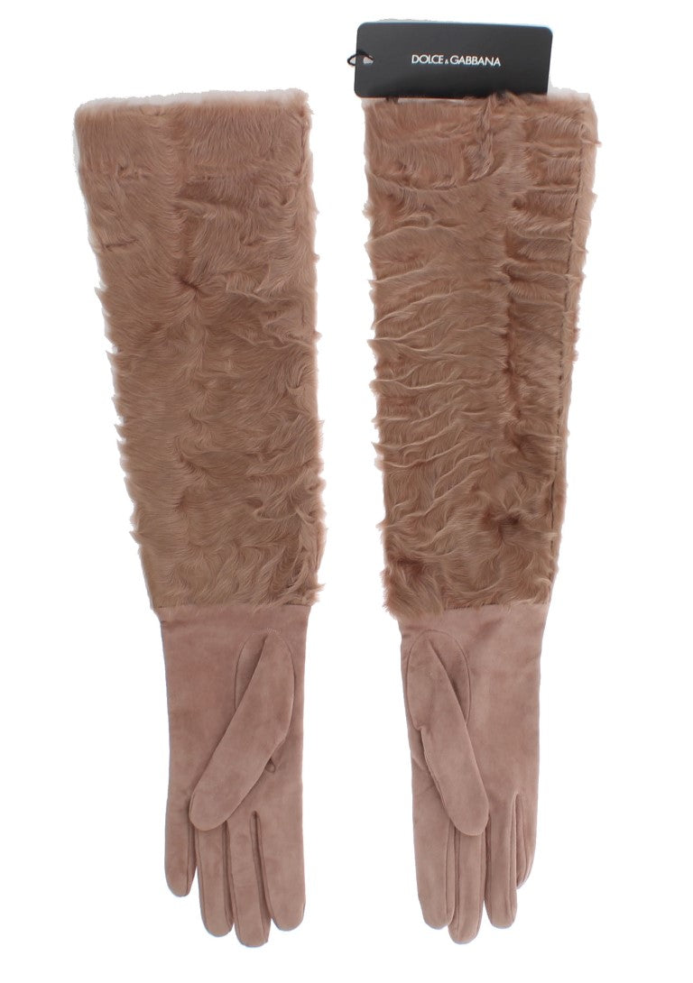 Beige Suede Xiangao Fur Elbow Gloves