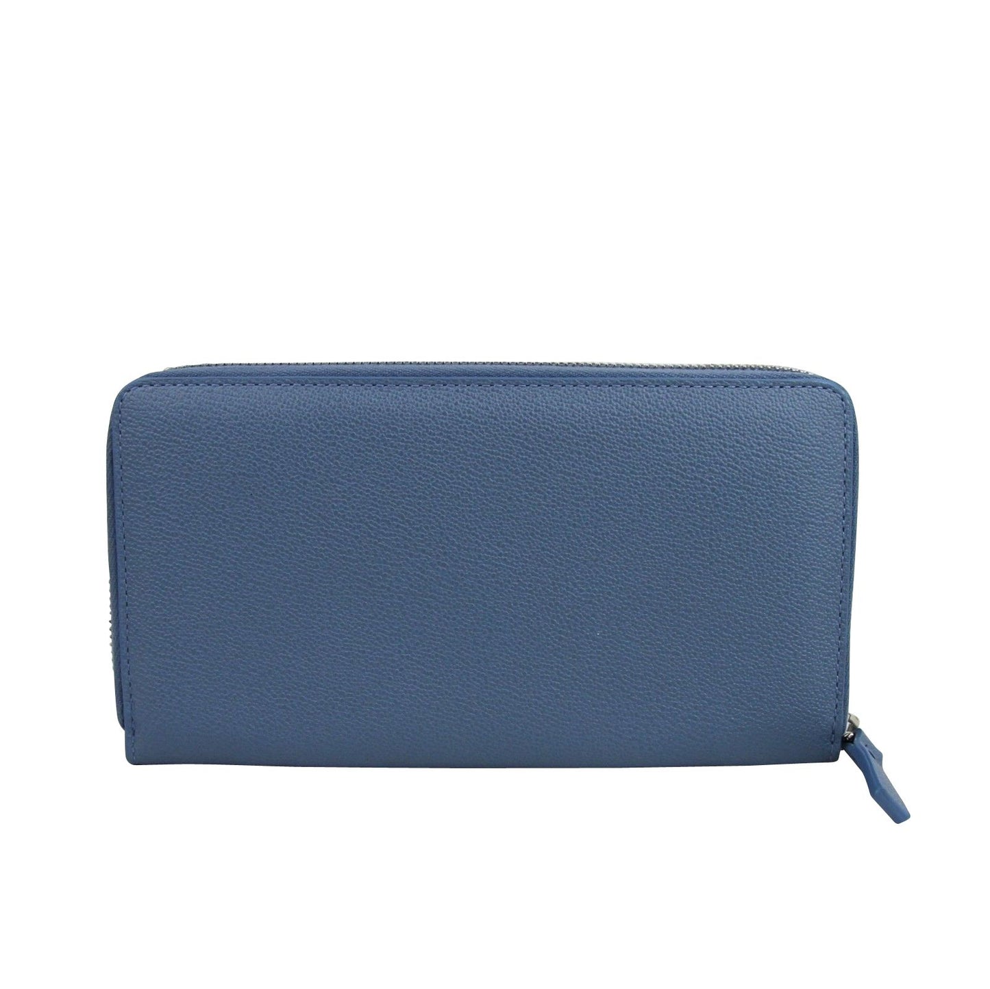 Alexander McQueen Women's Gold Logo Blue Leather Zip Around Wallet
