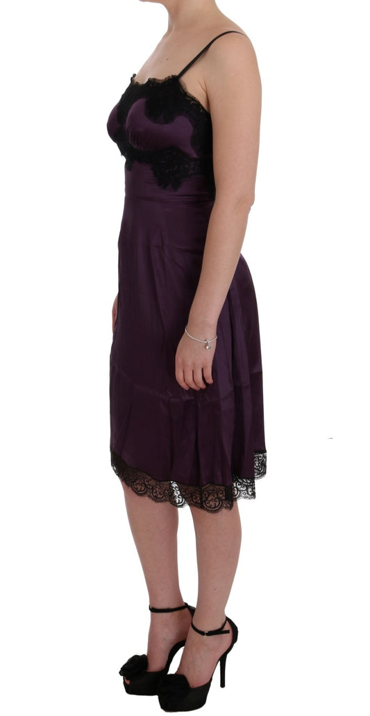 Purple Silk Stretch Black Lace Dress