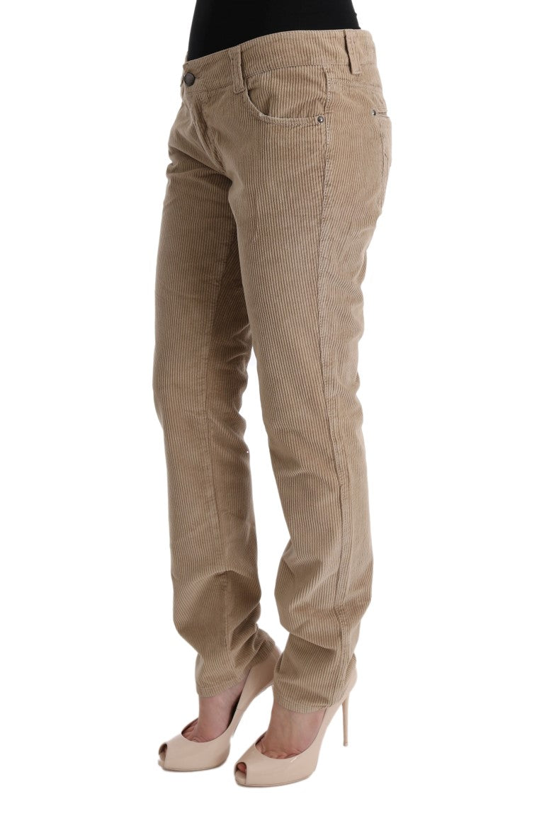 Beige Cotton Velvet Regular Fit Pants