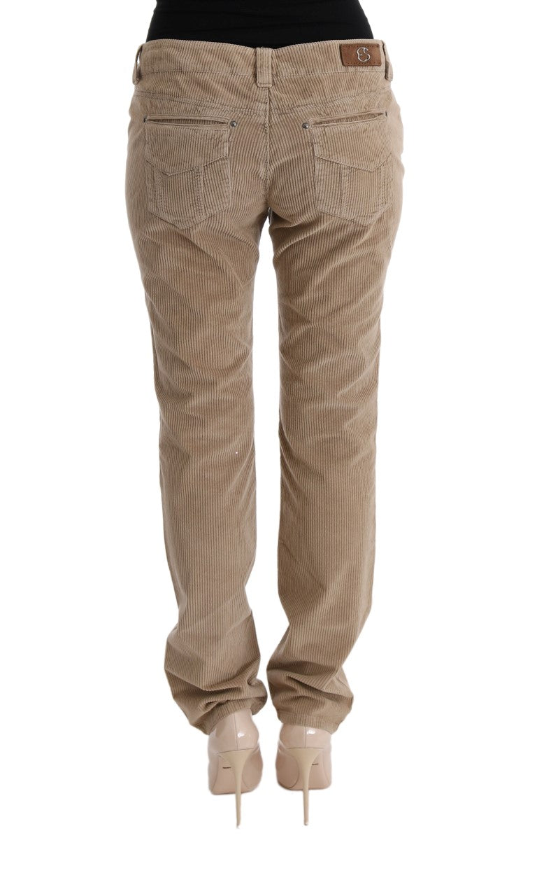 Beige Cotton Velvet Regular Fit Pants