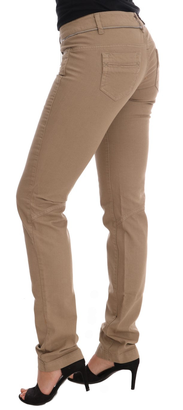 Beige Cotton Stretch Slim Fit Jeans