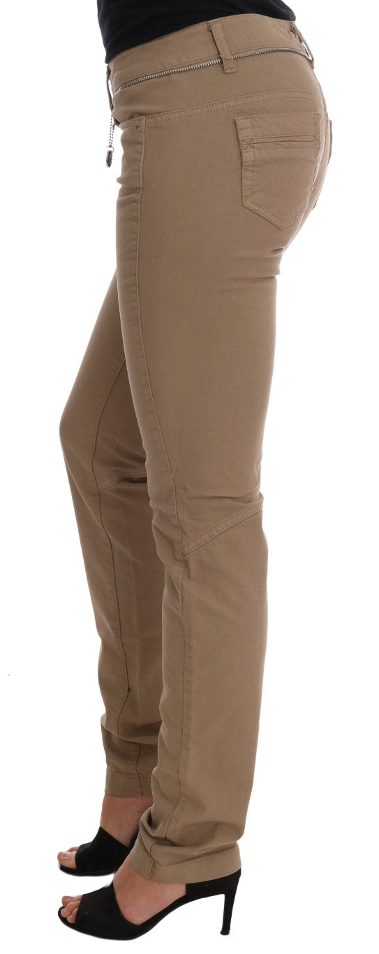 Beige Cotton Stretch Slim Fit Jeans