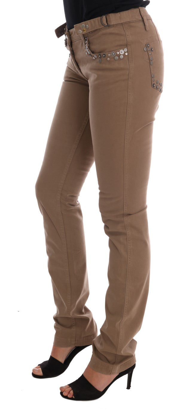 Beige Cotton Stretch Slim Fit Jeans