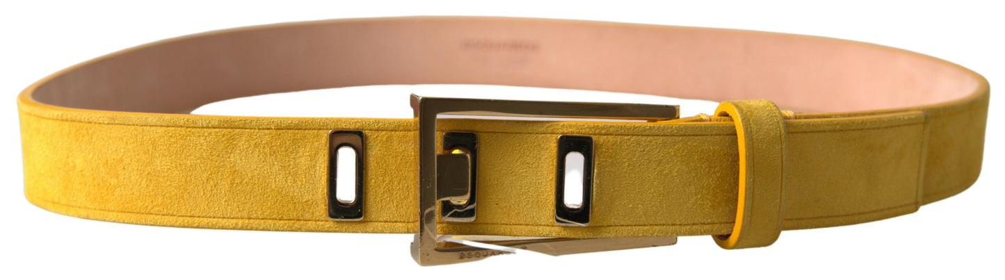 Yellow Suede Leather Silver Metal Buckle Belt