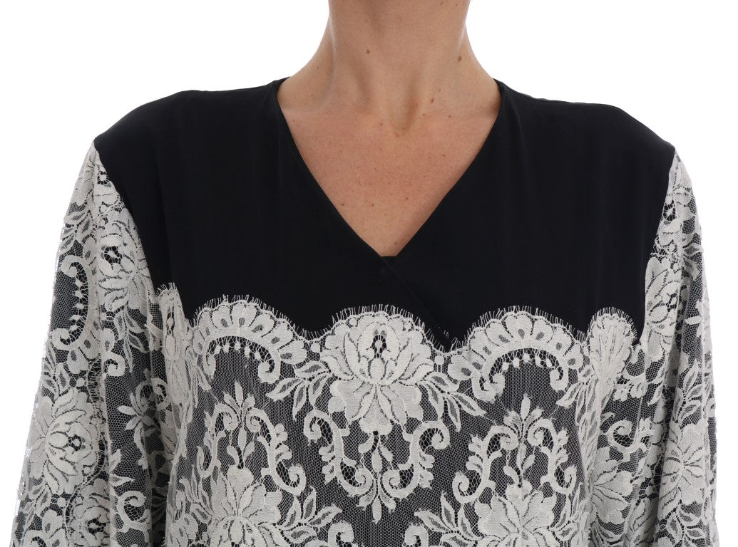 Black Silk Floral Lace Kaftan Dress