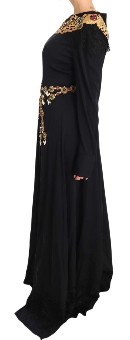 Black Silk Stretch Gold Crystal Dress