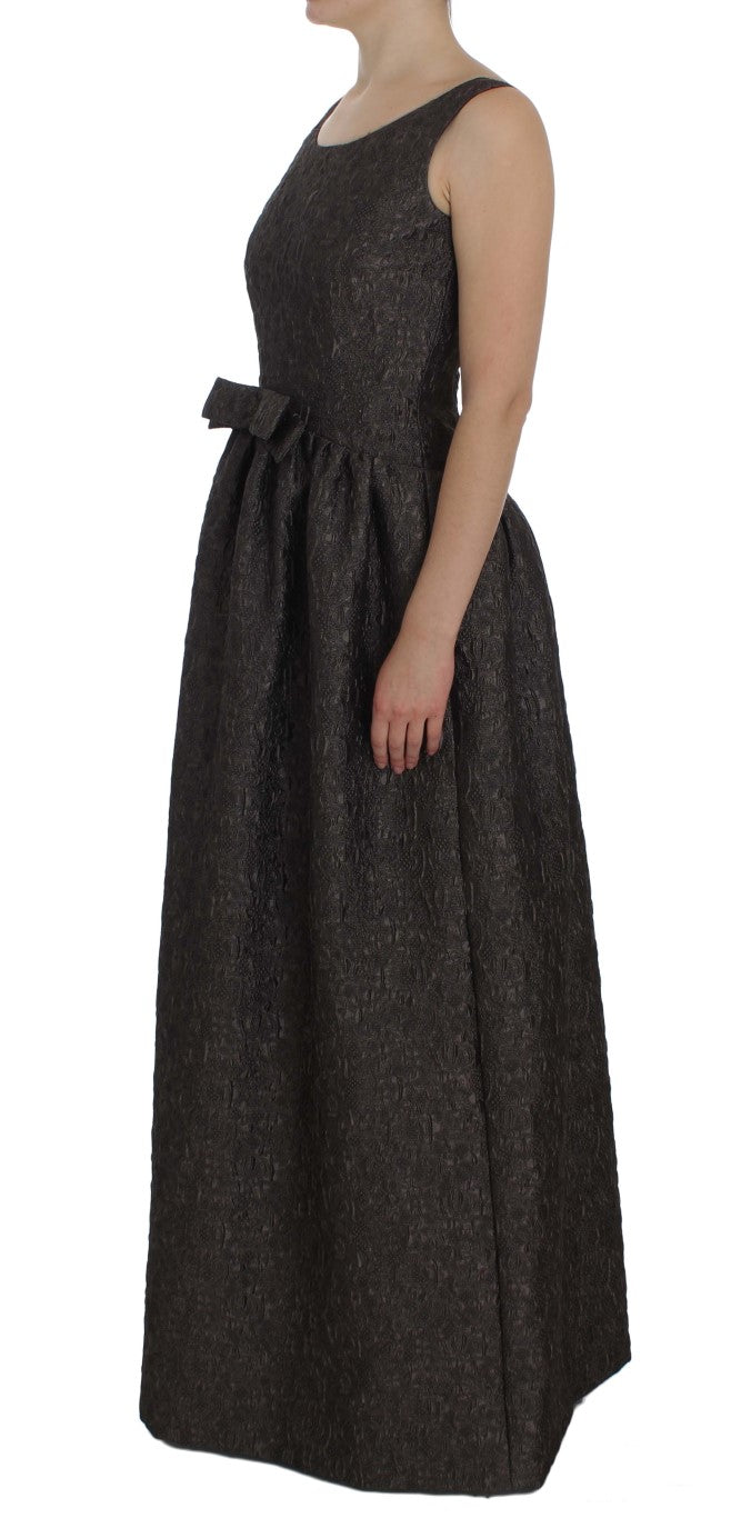 Gray Brocade Sheath Full Length Gown Dress