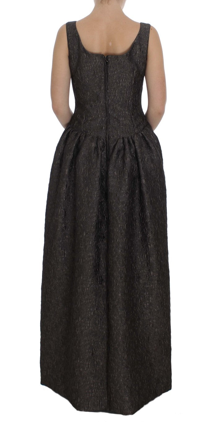 Gray Brocade Sheath Full Length Gown Dress