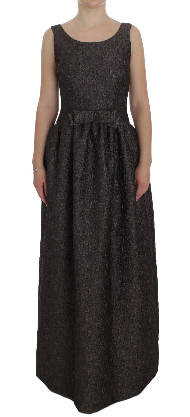 Gray Brocade Sheath Full Length Gown Dress