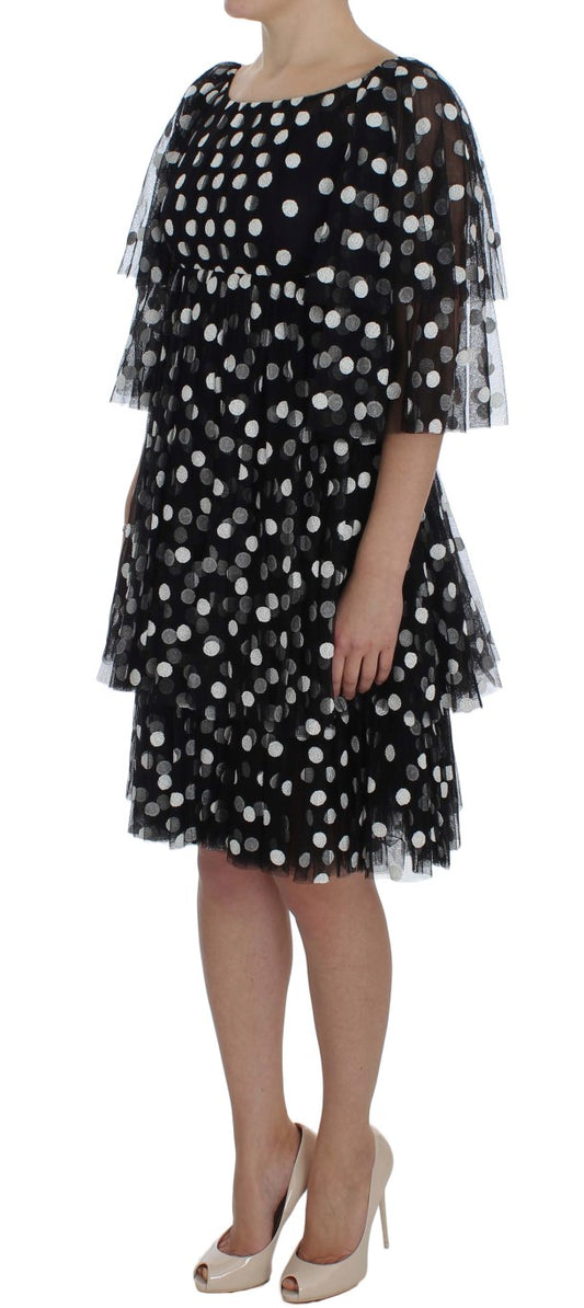 Black White Polka Dotted Ruffled Dress