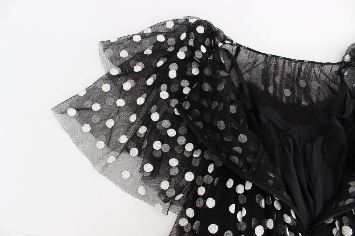 Black White Polka Dotted Ruffled Dress