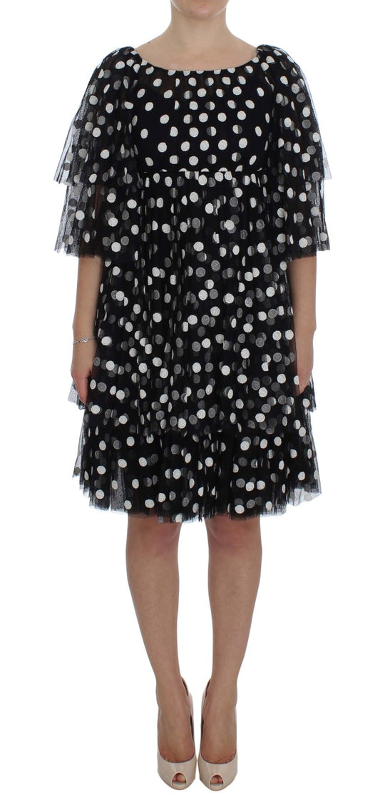 Black White Polka Dotted Ruffled Dress