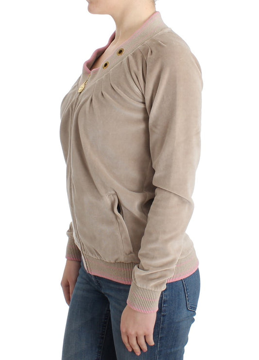 Beige velvet zipup sweater