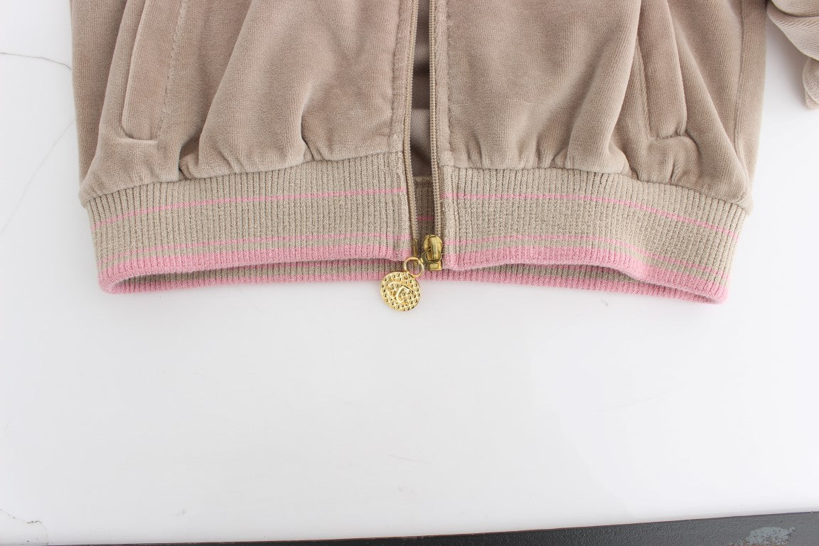 Beige velvet zipup sweater