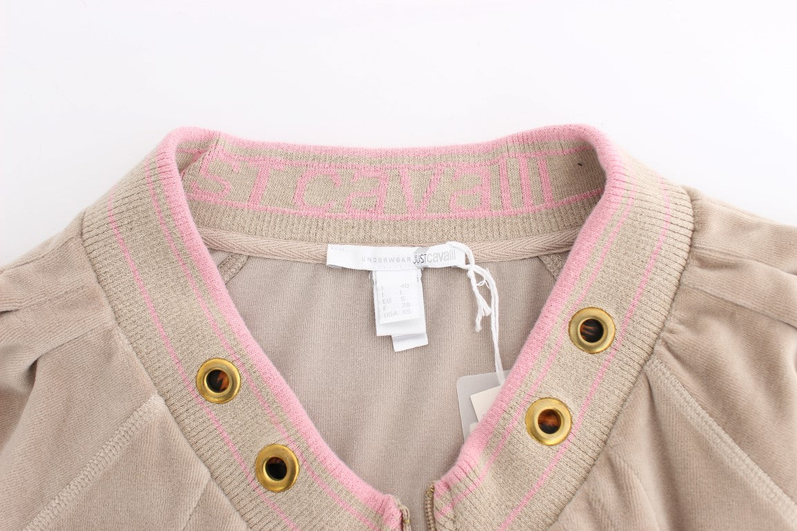 Beige velvet zipup sweater